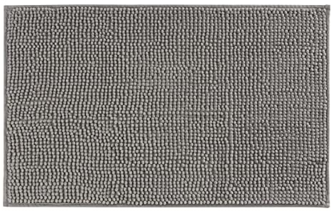 Baroni Home Tappeto da Bagno a Pelo Lungo Antiscivolo, Tappetino Lavabile in Lavatrice in Ciniglia con Fondo Antiscivolo, Assorbente d'Acqua per Vasca, Doccia e Bagno 50x80 cm, Grigio