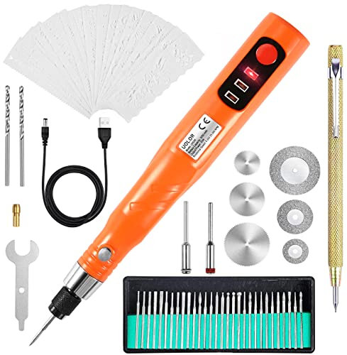 Uolor Kabellos USB Wiederaufladierbar Gravur Werkzeug Kit, Elektrisch Graveur Gravurstift Multifunktionswerkzeuge für Schmuck Glas Holz Stein Metall Kunststoff