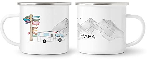 Emaille Tasse Wohnmobil personalisiert – Camping Tasse mit Namen – Emaillebecher für Camper, Berge & Outdoor
