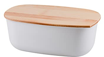 Go Practic Brotkasten mit Deckel Schneidebrett aus Holz, 2-in-1 Brot-Aufbewahrungsbox Küche Holzbrett, Kunststoff-Brotkasten, Brotbox, Brotaufbewahrung, Kunststoffbox für Brot Backwaren Weiß
