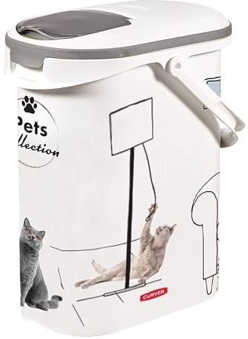 Curver Futterbehälter für Katzen – 10 l/4 kg – Pets Collection – luftdichte Aufbewahrung geruchshemmend für Katzenfutter – 19 x 30 x 35 cm, Weiß