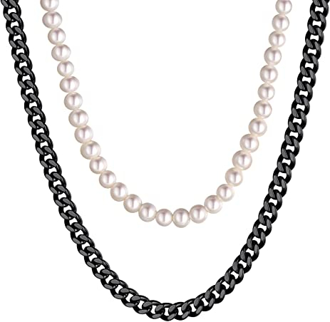 Bestyle Perlenkette Damen Herren Süßwasserperlenkette echt Edelsthal Kette schwarz Choker Necklace Schmuckset