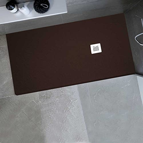Gresinex® - Plato de Ducha en Resina y Cargas Minerales Aligeradas- Chocolate Ral 8017 - NUEVA TEXTURA PIZARRA - Antideslizante Grado 3 - (70x140)