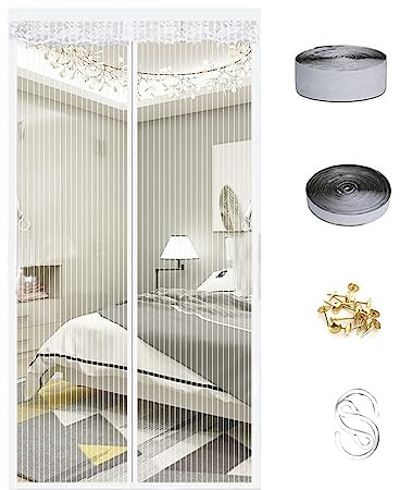 DarkSwan Personalizar Mosquiteras para Puertas, Blanco Mosquitera Puerta Magnetica, Cortina Mosquitera Puerta Exterior Sellado Arriba a Abajo Automáticamente, Mosquitera Puerta Corredera