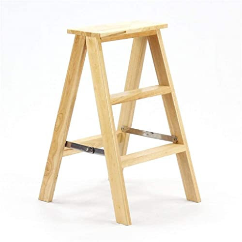 Three-step Double-sided Ladder, Household Wooden Stepladders Library/company/balcony Stools Safety Load Level: 200kg Household ladder