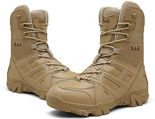 5.AA JX881 Schwarze Mittelhohe Vollleder Combat Boots Einsatzstiefel Kampfstiefel mit Reißverschluss Wüstengelb 39EU