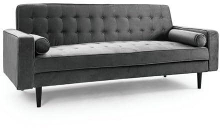 SWEET SOFA®- Sofá Cama Vintage Green, 3 plazas Convertible en Cama Doble, Sistema Apertura Clic Clac, Tapizado Terciopelo (Gris)