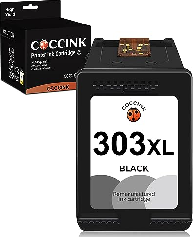 COCCINK 303XL (1 Schwarz) Wiederaufbereitete Druckerpatronen Ersatz für HP 303 XL für Envy Photo 6220 6234 6230 7134 6220 7830 7855 7800 6232 6255 7130 6222 6258 7120 7164 HP Tango X Drucker