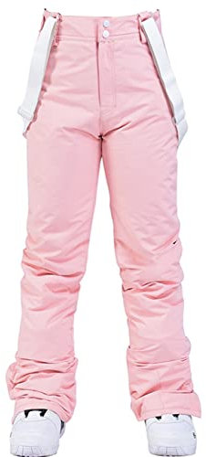 HOTIAN Damen Skihose Hosenträgerhose Snowboardhose Winter Wasserdicht Winddicht Warm Abnehmbare Hosenträger Skilanglaufhose Thermohose Wanderhose Ski Pant Pink XL