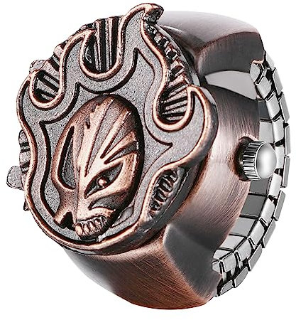 Silverora Flip-Up-Ring, Vintage, Flamme, Schädel, Quarzuhr, Fingerring, verstellbar, Halloween-Dekoration für Männer und Frauen, Flammen-Kupfer