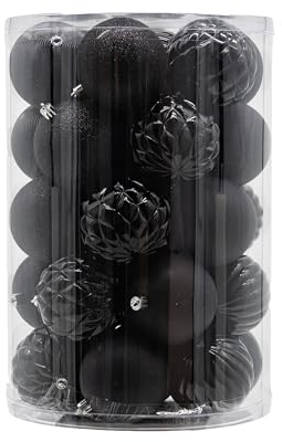 Kunststoff Weihnachtskugel schwarz 1 Set - 34 Stück Ø 8cm Deko Kugel Christbaumschmuck Mix Glitzer Matt Gemustert Glänzend