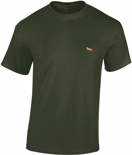 Jäger T-Shirt Männer - Gestickter Fuchs - Jagd Tshirt Herren - Geschenk Kleidung Zubehör (Army M)