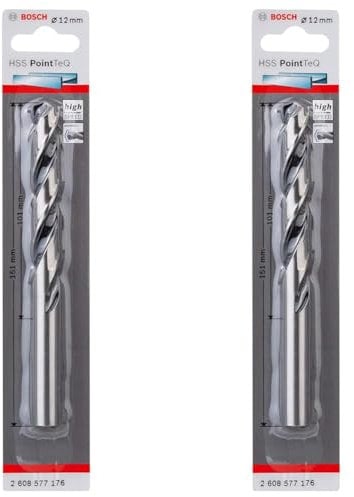 Bosch Professional PointTeQ HSS Twist Drill Bit (for metal, 12 x 101 x 151 mm, accessories for drill driver) (Pack of 2)