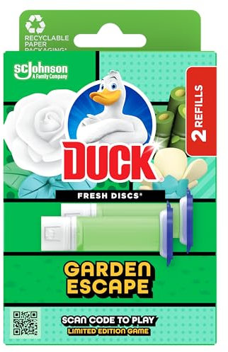 Duck Fresh Discs Toilet Cleaner Refill Twin Pack, Fights Stains That Harbour Germs, Prevents Limescale Build Up, Garden Escape, Pack of 1 (Total of 2 Refill Tubes)