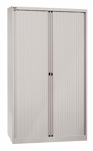BISLEY Rollladenschrank abschließbar in lichtgrau Schrank aus Metall Rolladen aus Kunststoff inkl. 4 Einlegeböden