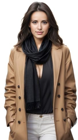 LA FERANI Damen Kaschmir Schal dünn Herbbst Winter 185x65 Schwarz Kaschmirschal stilvoll elegant geschmeidig Tuch Wollschal Wolle Uni Farbe Damenschal Geschenk für Sie (Schwarz)