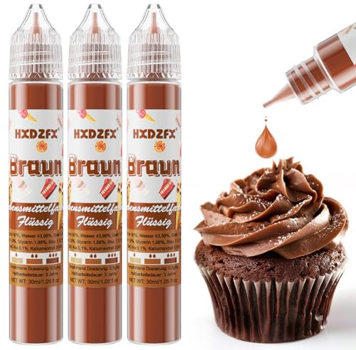 Lebensmittelfarbe - Lebensmittelfarbe Flüssig, Hochkonzentrierte Food Coloring, Flüssige Lebensmittel Farben für Backen, Tortendeko, Kekse, Macaron, Ostereier, Teig - 3 × 30ml (Braun)