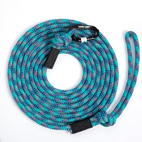 LUCKY LUCY Hundeleine 5m, für mittel & große Hunde (bis 80kg), reflektierend, mit starkem Aluminium sicherheitskarabiner, schöner Seeblau