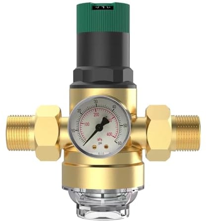 JTBDWOSK Druckminderer Wasser mit Manometer und Siebfilter, Manometer Wasser 3/4 Zoll, Messing Druckregler Überdruckventil Wasser Einstellbare Wasserdruckminderer,Messing