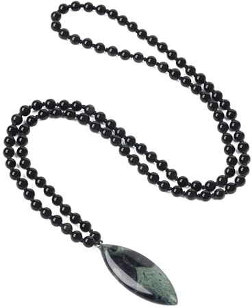 COAI Geschenkideen Unisex Verknotete 108 Mala Kette Meditationskette Gebetskette aus Onyx und Kambaba Jasper mit Kambaba Jasper Anhänger