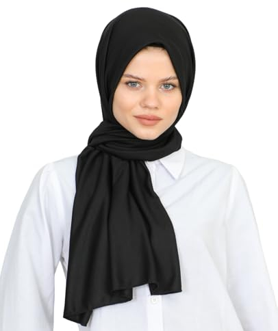 Prien Hijab Kopftuch für Damen, Muslimische Kleid Schal, Kopftücher für Mädchen, Islamische Langer Scarf, Chiffon Turban Kleider für Ramadan (Schwarz)