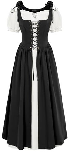 SCARLET DARKNESS 2024 Women Renaissance Dress Irish Costume Medieval Dresses Off Shoulder Short Sleeve Maxi Dress 2Pcs Black Carnival Dress L