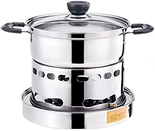 Réchaud à alcool de 18 cm avec pot de camping, poêle à alcool portable en acier inoxydable, bouilloire à feu, pas besoin d'électricité dans la nature, petit pot adapté au camping, argent