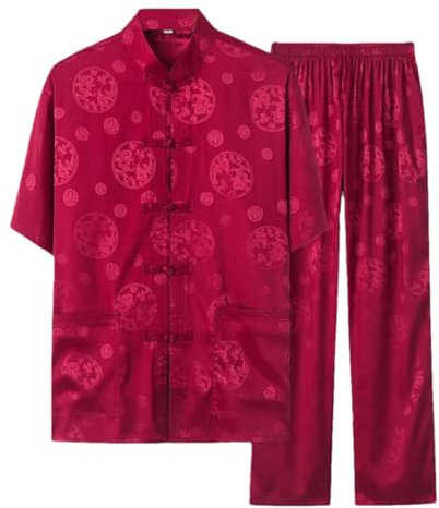 Tenue traditionnelle chinoise pour homme en satin de soie Wushu à manches longues et pantalon Kung Fu Tai Chi, A, L