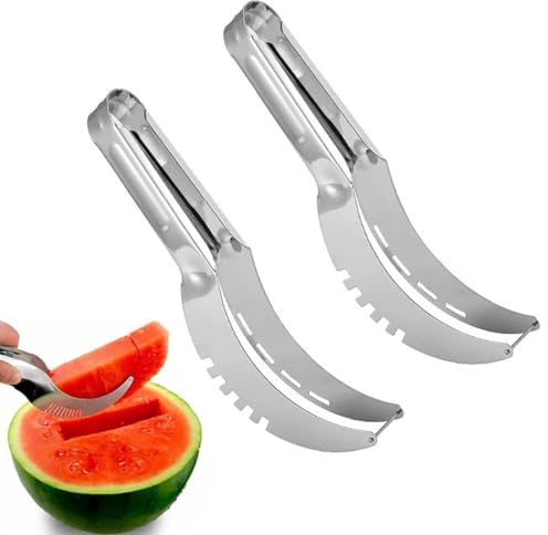 2PCS Watermelon Slicer Cutter, Coltello per Anguria,Affettatrice Anguria, Tagliafette Anguria, Taglia Anguria Fette Acciaio Inox,Affettatrice per Taglio,Taglierina Affetta Anguria per Anguria, Papaia