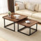 GTIWROTN Quadratische Couchtische für Wohnzimmer, 2er-Set, Nussbaum-Couchtisch mit geriffelten Beistelltischen für Schlafzimmer, Büro, Balkon, Hof (59,7 cm + 49,5 cm, Walnuss)