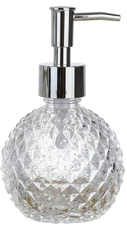 220Ml/7.3oz Clear Round Glass Soap Dispenser with Silver Pump Refillable Liquid Hand Soap Dispenser Dish Soap Dispensers for Kitchen Sink Bathroom