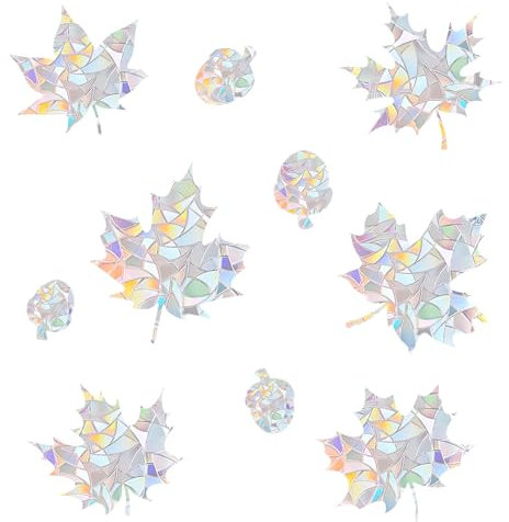 40pz Adesivi Anticollisione Uccelli, Adesivi Vetro Uccelli Anticollisione Arcobaleno Forma Foglia d'Acero Adesivi Anti-Urto Statici Prevenire gli Urti Degli Uccelli Decorazione Interni