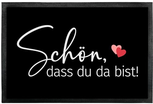 Fußmatte „Schön, dass du da bist“ - Herzen - lustige Deko-Türmatte als Geschenk zum Einzug für innen und außen – Eingangsteppich mit verschiedenen Designs - dünn, rutschfest, 60 x 40 cm