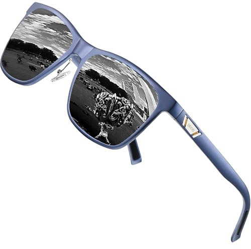 DUCO Polarisiert Sonnenbrille für Herren mit UV400 Schutz Retro Rechteckig Rahmen Ultraleichte Metallrahmen Brillengläser Fahrerbrille Sportsonnenbrille 3029H (Hellblau Rahmen Grau Linse)
