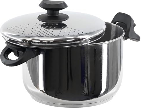 THEGA Large Stock Pot With Lid - 22 Cm Stainless Steel Pasta Pot Spaghetti, Stainless Steel Stock Pot, Pot With Locking Strainer Lid Induction, Cooking Pot With Non-Stick Coating For All Stoves