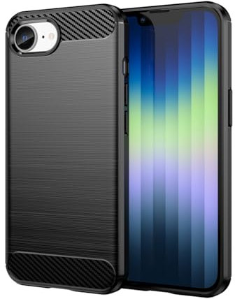 Sidande Case for iPhone SE 4 Case, Apple SE 4 Case, Ultra Slim Phone Cover with Shock-Absorption Carbon Fiber TPU Rubber Protective Cases for iPhone SE 4 Black