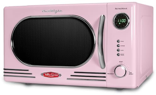 Nostalgia NRMO11PK6A Countertop Microwave Oven, 1.1 Cu. ft, Pink