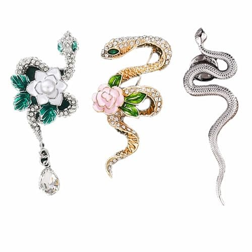 Floatdream Silber Schlange Broschen Pin, Schlangenbrosche, Schlange Pin, Passend für Anzugjacke, Hemd, Mütze，Anstecknadeln für Rucksäcke, Broschen für Hochzeiten (Silber)