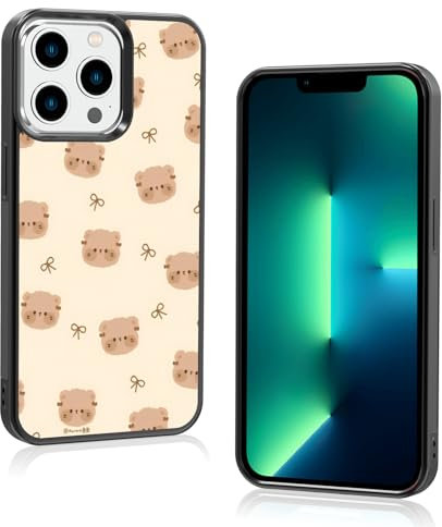 Onemiliayears Cute Funny Teddy Bear Bow Phone Case: Kawaii Cartoon Brown Aesthetic Compatible for iPhone 13 Pro Case for Women & Girl（iPhone 13 Pro）