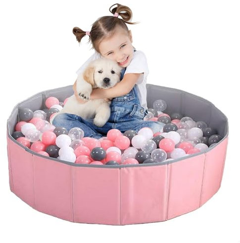 KBIBCK Piscine à balles pliable pour bébé, 80 cm, pour enfants, filles, garçons, parc pour bébé, piscine à balles ronde portable pour chiens, chats, intérieur et extérieur, balles non incluses (rose)