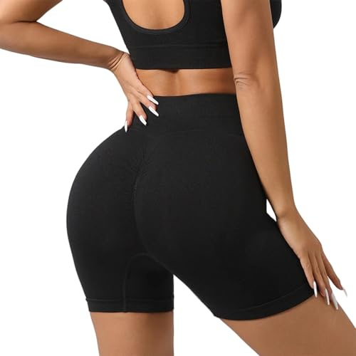 Scrunch Butt Short de Sport Femmes, 3D Anti Cellulite Short de Cyclisme Push Up Legging à Compression Court Short de Yoga à Taille Haute Short de Gym Opaque sans Couture Collants Shorts
