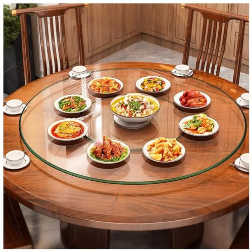 FENGZEQUAN Großer Lazy Susan Drehplatte Runde Gehärtetem Glas Drehteller Servierplatte 360 ° Transparent Drehbares Tablett，große Tisch-Servierplatte mit leisen Kugellagern(60cm/24in)