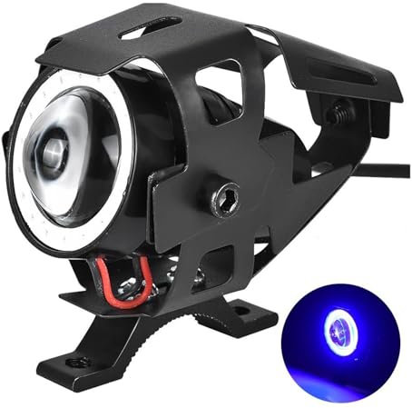Faros Delanteros Faro Universal Motocicleta 12V 1200LM Ojos Ángel U7 para Mini Focos Motocicleta, Accesorios Lámpara Bicicleta, LED Auxiliar 125W Faro Moto Delantero(Blue with Switch)