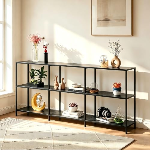 HDANI Konsolentisch Schmaler,3 Ablagen,Metall Flurtisch,Schwarz,180x30x80cm | Schmaler Sofatisch mit Metallrahmen,Modern Beistelltisch mit 3 Ablagen für Flur,Wohnzimmer,Schlafzimmer,Eingangsbereich