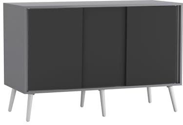 URBNLIVING 3-Door Sliding Sideboard Cabinet with Wooden Legs, Modern Cupboard, Credenza for Living Room, Dining Room or Office, Storage Organizer with Stylish Sliding Doors, Mix & Match Colour Combos
