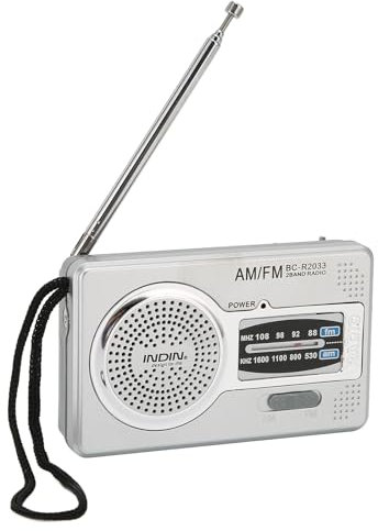Radio Portatil Pequeña, Am FM Transistor Chip Portable Pocket Mini Radio with Loudspeaker Headphone Jack Silver Gray