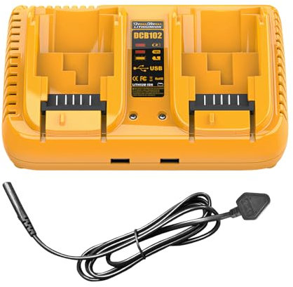 Battery Charger Replacement Compatible with Dewalt 12V-20V MAX Lithium Battery, with 2-Ports Battery Charger and Dual USB Port Charging, Smart Sensitive Indicator