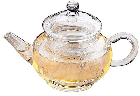 MUCKLILY Short Mouth Transparent Coffee Carafe Heat Resistant Glass Teapot with Built Strainer for Coffee and Tea Brewing Temperature Safe Elegant Design