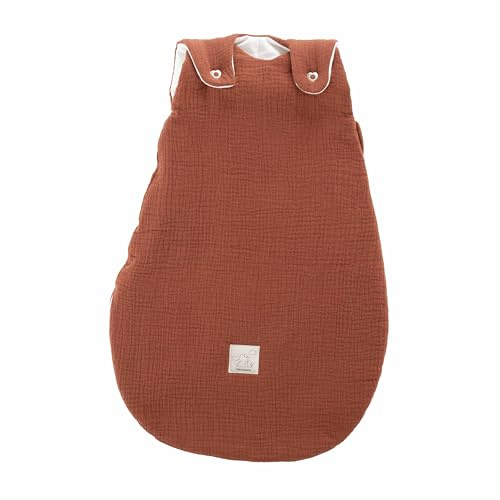 TRÄUMELAND Babyschlafsack aus Musselin terrakotta, atmungsaktiv, leicht & hautfreundlich, mitwachsender Ganzjahres-Babyschlafsack mit integrierter Belüftung, 2.5 TOG, Öko-Tex 100 zertifiziert