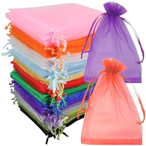 KMFYMPT 120 Pieces Organza Bags, Organza Gift Bags, 10x15 CM Sheer Drawstring Pouches, Mesh Candy Favour Bag, Suitable For Storing Candy Or Small Gifts For Birthdays, Parties, Christmas And Halloween